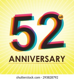 52nd Anniversary poster / template design in retro style - Vector Background