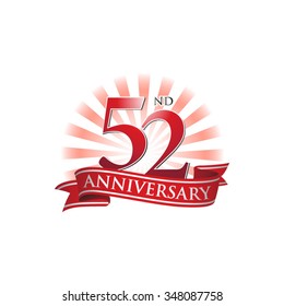 52nd anniversary ribbon logo with red rays of light