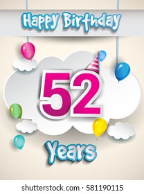 52nd birthday Celebration Design, with clouds and balloons. Design greeting card and invitation for the celebration fifty of fifty two years anniversary