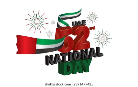 52nd UAE National day 3d vector design, Happy United Arab Emirates National day background