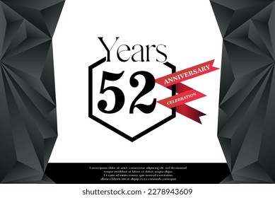 52nd year anniversary celebration isolated logo design with red ribbon and luxury black frame vector template 