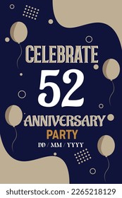 52nd years anniversary design for greeting invitation with balloon elegant design template