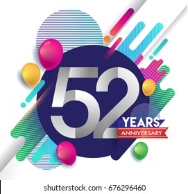 52nd years Anniversary logo with colorful abstract background, vector design template elements for invitation card and poster your birthday celebration.