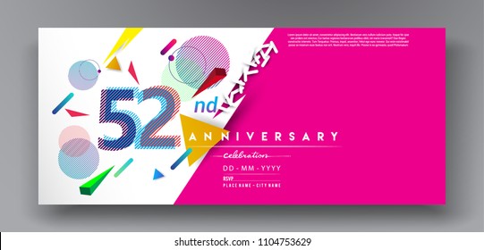 52nd years anniversary logo, vector design birthday celebration with colorful geometric background and circles shape.