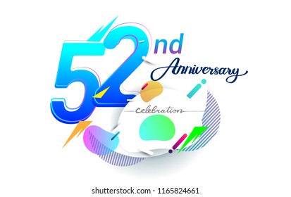 52nd years anniversary logo, vector design birthday celebration with colorful geometric background, isolated on white background.
