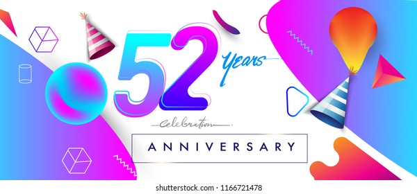 52nd years anniversary logo, vector design birthday celebration with colorful geometric background and abstract elements