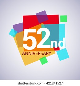 52nd years anniversary logo, vector design birthday celebration with colorful geometric isolated on white background.