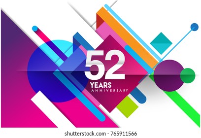 52nd years anniversary logo, vector design birthday celebration with colorful geometric isolated on white background.