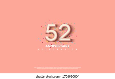 52th anniversary background with illustrations of white numbers and pink color on the edges of numbers.