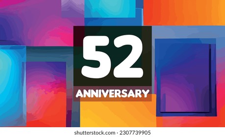 52th anniversary birthday celebration horizontal with colorful background lines and squares