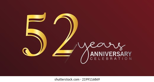52th anniversary celebration logotype number gold color with red color background. vector anniversary for celebration, invitation card, and greeting card