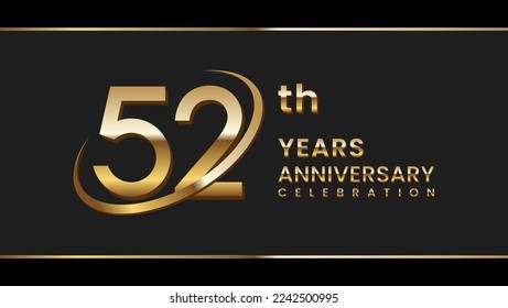 52th anniversary logo design with gold ring. Logo Vector Illustration