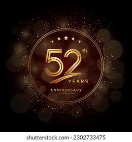 52th anniversary logo with gold double line style decorated with glitter and confetti Vector EPS 10