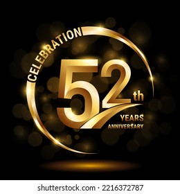 52th Anniversary Logo, Template design for anniversary celebration with golden ring and text, vector illustration