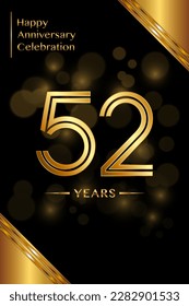 52th Anniversary template design with double line numbers. Golden anniversary template. Vector