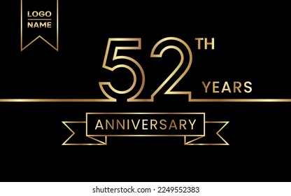 Diseño de plantilla de 52 años con color oro para celebración evento, invitación, banner, afiche, volante, tarjeta de saludo. Diseño de arte de línea, plantilla de vector
