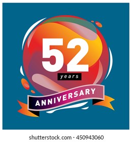 52th Years Greeting Card Anniversary Colorful Stock Vector (Royalty ...