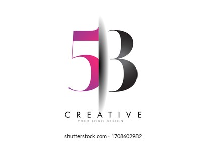 53 5 3 Grey and Pink Number Logo with Creative Shadow Cut Vector Illustration Design.