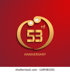 53 anniversary design golden style color with red background for use celebration event, invitation and greeting card