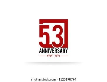 53 Anniversary logotype, simple red colored font number inside square isolated on white background