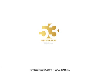 53 anniversary, minimalist logo. Tenth years, 53  jubilee, greeting card. Birthday invitation. 53 year sign. Gold space vector illustration on white background - Vector