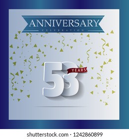 53 Anniversary template design white and blue color with a bright blue background