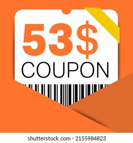53$ Coupon promotion sale for a website, internet ads, social media gift 53 Dollar off discount voucher. Big sale and super sale coupon discount. Price Tag Mega Coupon discount vector illustration.