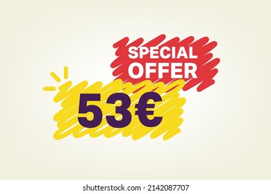 53 Euro OFF Sale Discount banner shape template. Super Sale Euro 53 Special offer badge end of the season sale coupon bubble icon. Modern concept design. Discount offer price tag vector illustration.