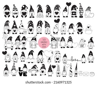 53 Gnome Valentine's with love Big collection of decorative,valentine kids, characters, wedding,card,hand drawn, cartoon style, vector.vector illustration