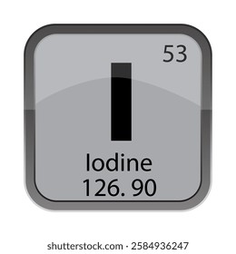 I 53 icon. Iodine 126.90 text. Chemical element sign. Vector periodic box.