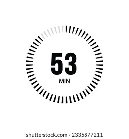 53 Minute timer clock. 53 min stopwatch icon countdown time digital stop chronometer.