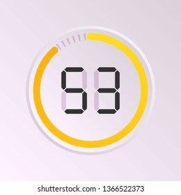 The 53 minutes, stopwatch vector icon, digital timer. Vector digital count down circle board with circle time pie diagram. Watch outline style design, designed for web and app.