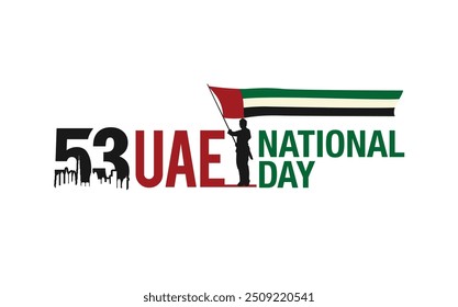 53 National Day of United Arab Emirates. Text Arabic Translation: Our National Day. December 2. UAE map symbol. Vector Logo. Eps 08.