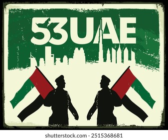 53 National Day of United Arab Emirates. Text Arabic Translation: Our National Day. December 2. UAE map symbol. Vector Logo.