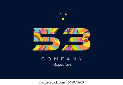 53 number digit numeral logo colored colorful rainbow acrylic modern creative vector icon design template