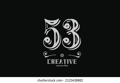53 Zeichen-Symbol mit schwarz-weißer Farbe. Vorlage für kreative Vintage für Unternehmen und Unternehmen
