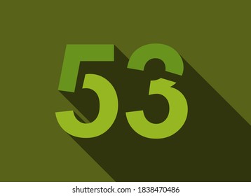 53 Number with long shadow, green colors cutting style. For logo, brand label, design elements, corporate identity, application & more. Vector editable illustration.