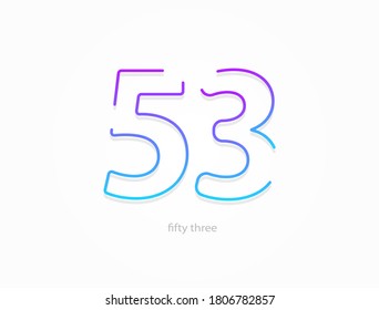53 número, línea de degradado de trazo de contorno. Diseño moderno y dinámico de estilo creativo. Para logotipo, etiqueta de marca, elementos de diseño, aplicación y más. Ilustración vectorial aislada