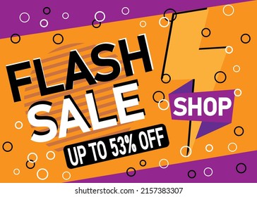 53% off flash sale. Design for business. Discount banner promotion template in orange.