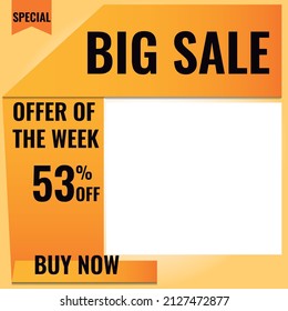 53 % off. Orange and yellow. Folded paper style. Bottomless. ideal for promotions and offers