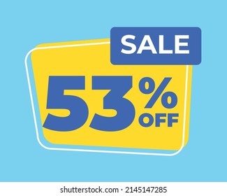 53% fuera de etiqueta cincuenta y tres por ciento de descuento venta carta azul fondo amarillo