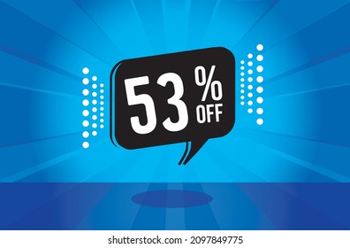 53 percent discount. blue banner with floating balloon for promotions and offers. Vector Illustration.