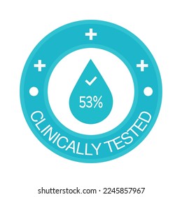 53% percentage clinically tested sign label vector art illustration. Blue Color isolated on white background.
