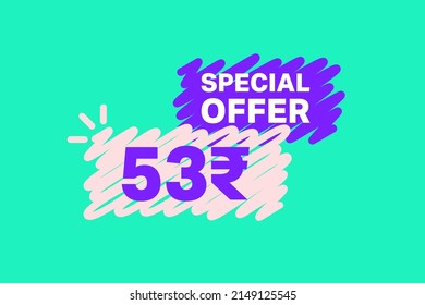 53 Rupee OFF Sale Discount banner shape template. Super Sale 53 Indian rupee Special offer badge end of the season sale coupon bubble icon. Discount offer price tag vector illustration.