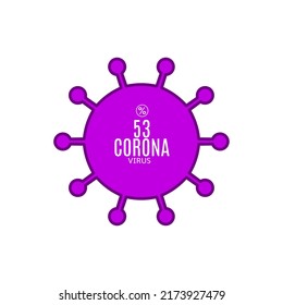 símbolo de signo vector 53% en forma de ilustración de virus, sello de diagnóstico de brote de corona, aislado en fondo blanco