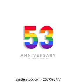 53 Year Anniversary Celebration with Rainbow Color for Celebration Event, Wedding, Greeting card, and Invitation Isolated on White Background