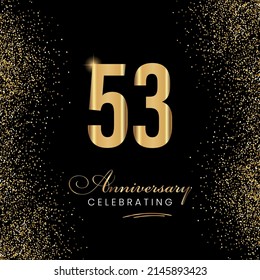 53 Year Anniversary Celebration Vector Template Design Illustration. 53 years golden anniversary sign. Gold glitter celebration. Light bright symbol for event, invitation, award, ceremony, greeting.