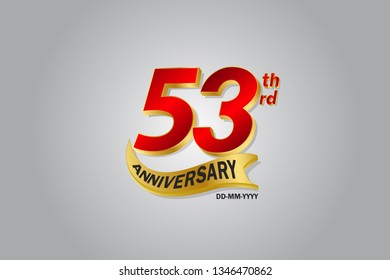 53 year anniversary Golden ribbon celebration logotype. anniversary logo with Red and Gold color isolated on grey background, vector design for celebration, invitation card - vector