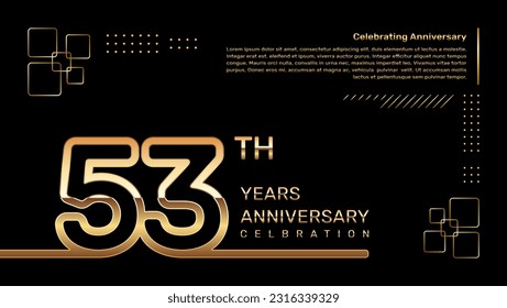 53 year anniversary template design with gold color and double line numbers, vector template