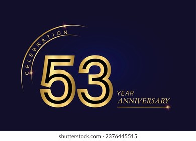 53 year anniversary vector banner template.Dark Blue Golden Royal anniversary Graphics Background.Growing Elegant Shine Spark. Luxury Premium Corporate Abstract Design Template.modern Shape Post.